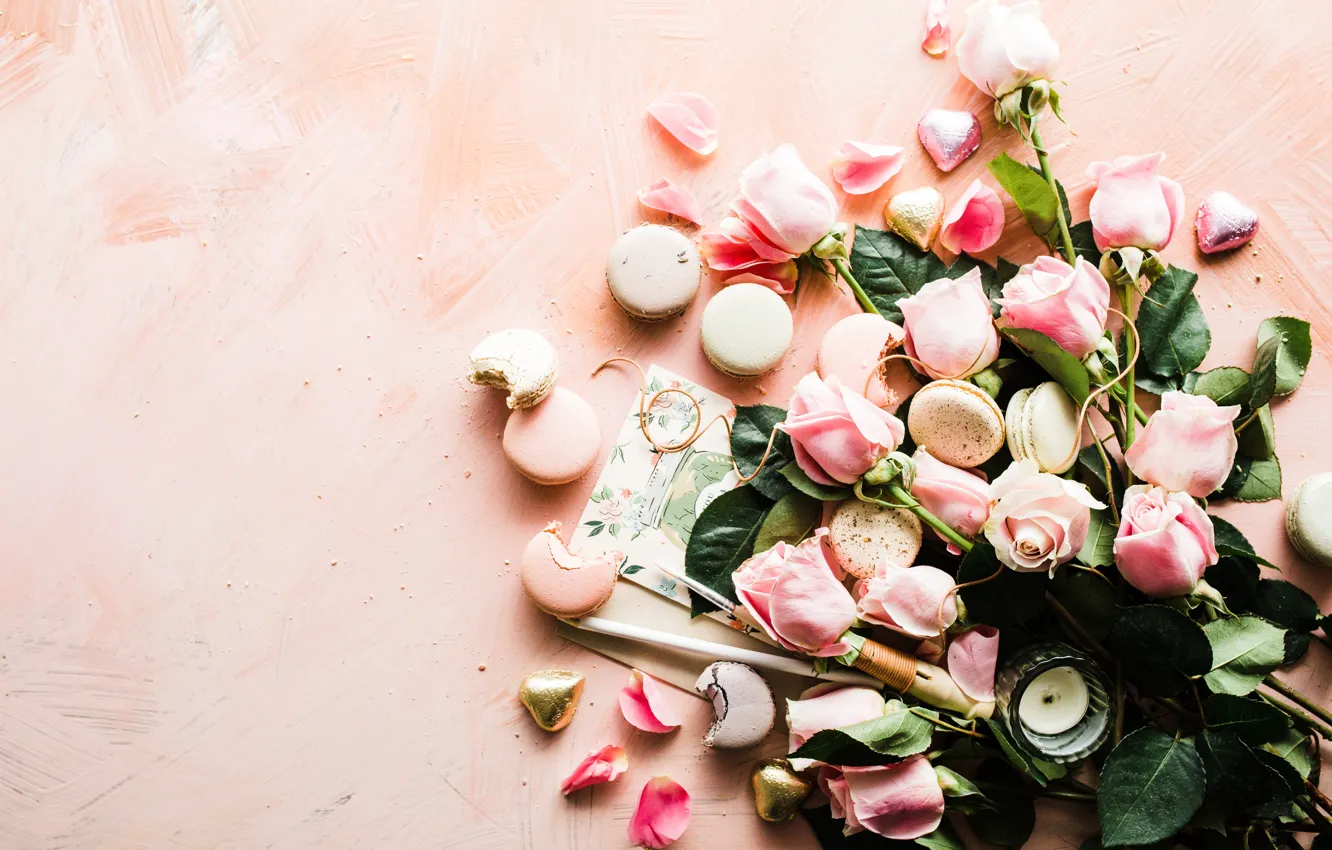 Фото обои цветы, розы, букет, розовые, макаруны