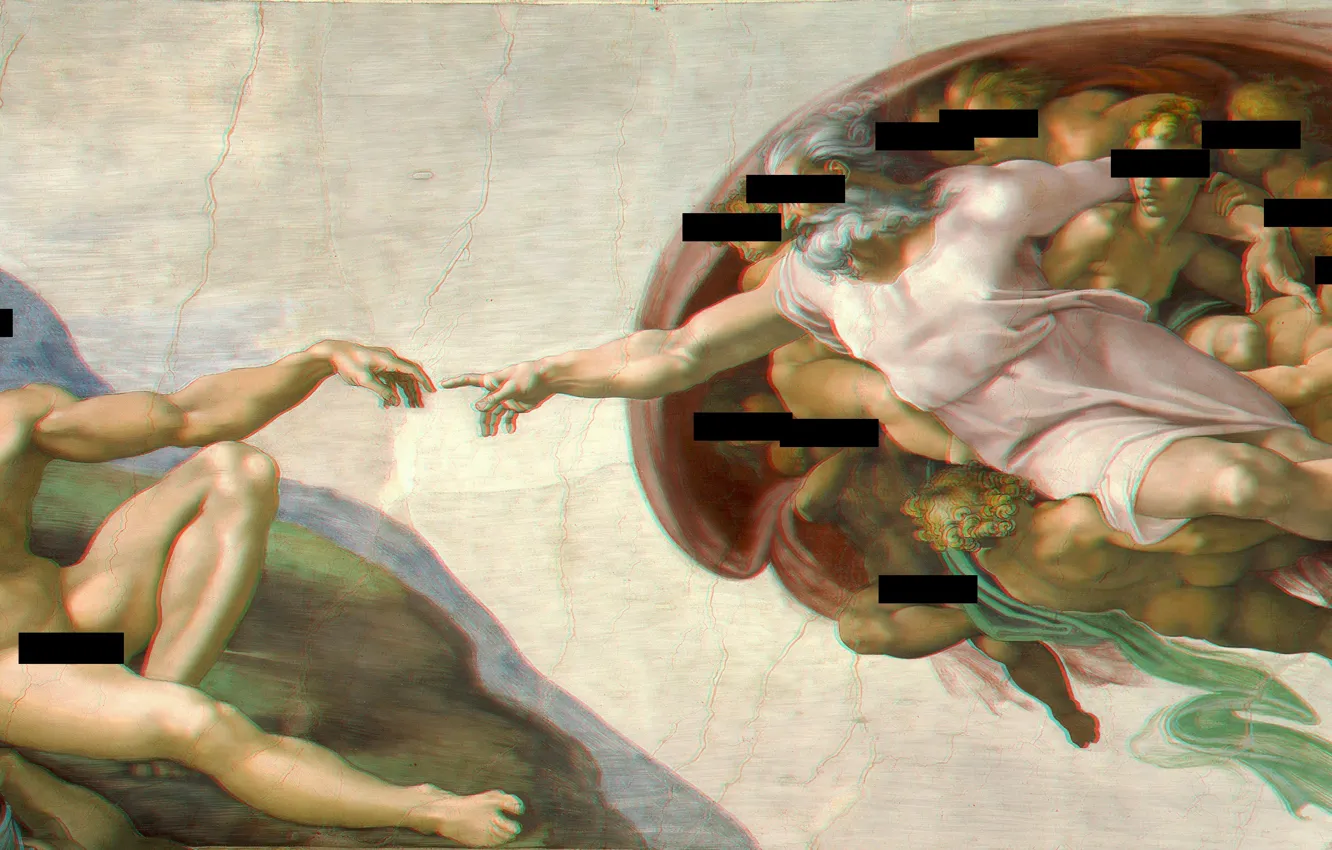 Фото обои painting, god, creation of adam, aesthetic, redacted