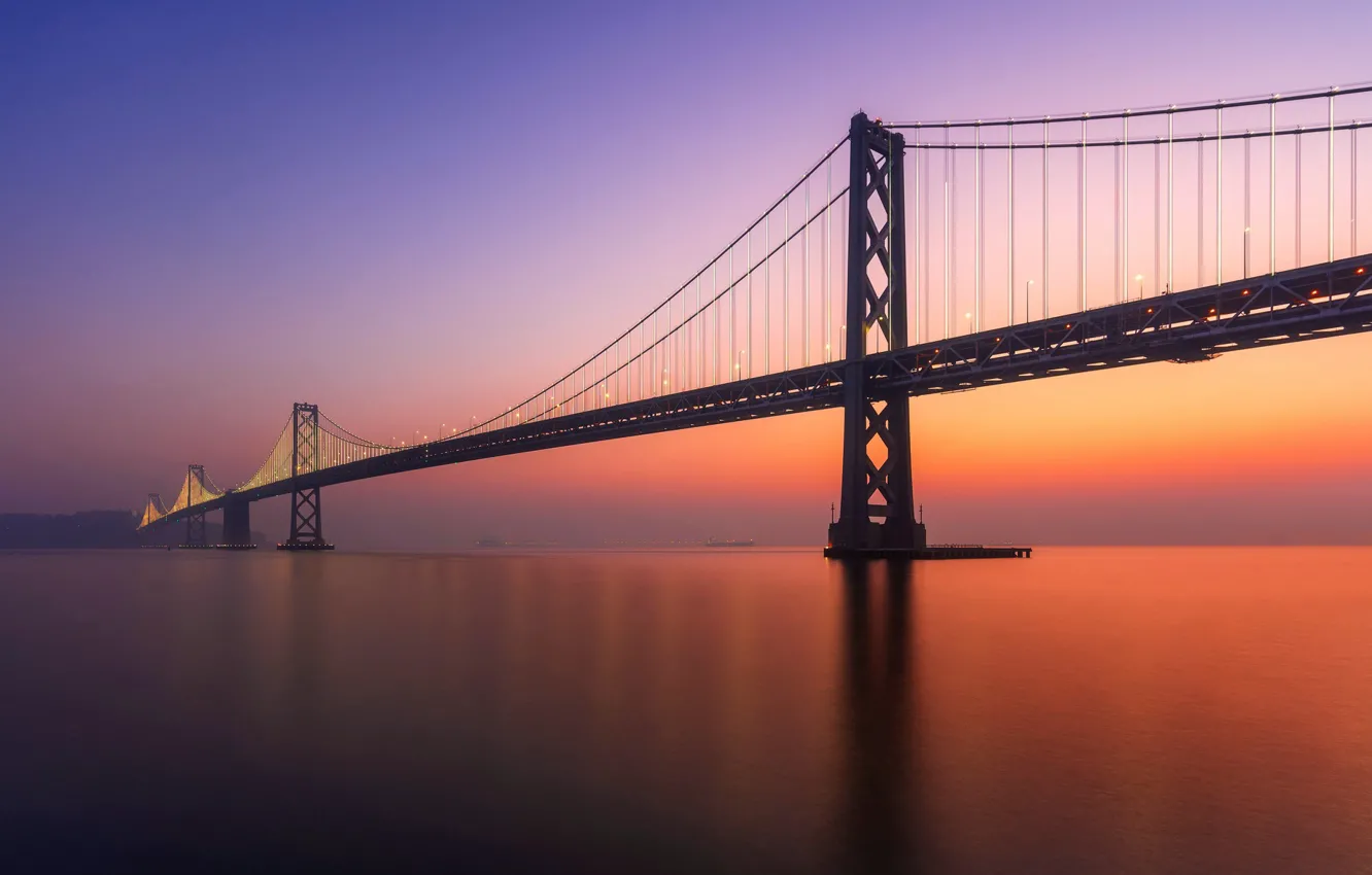 Фото обои закат, мост, California, San Francisco, Embarcadero
