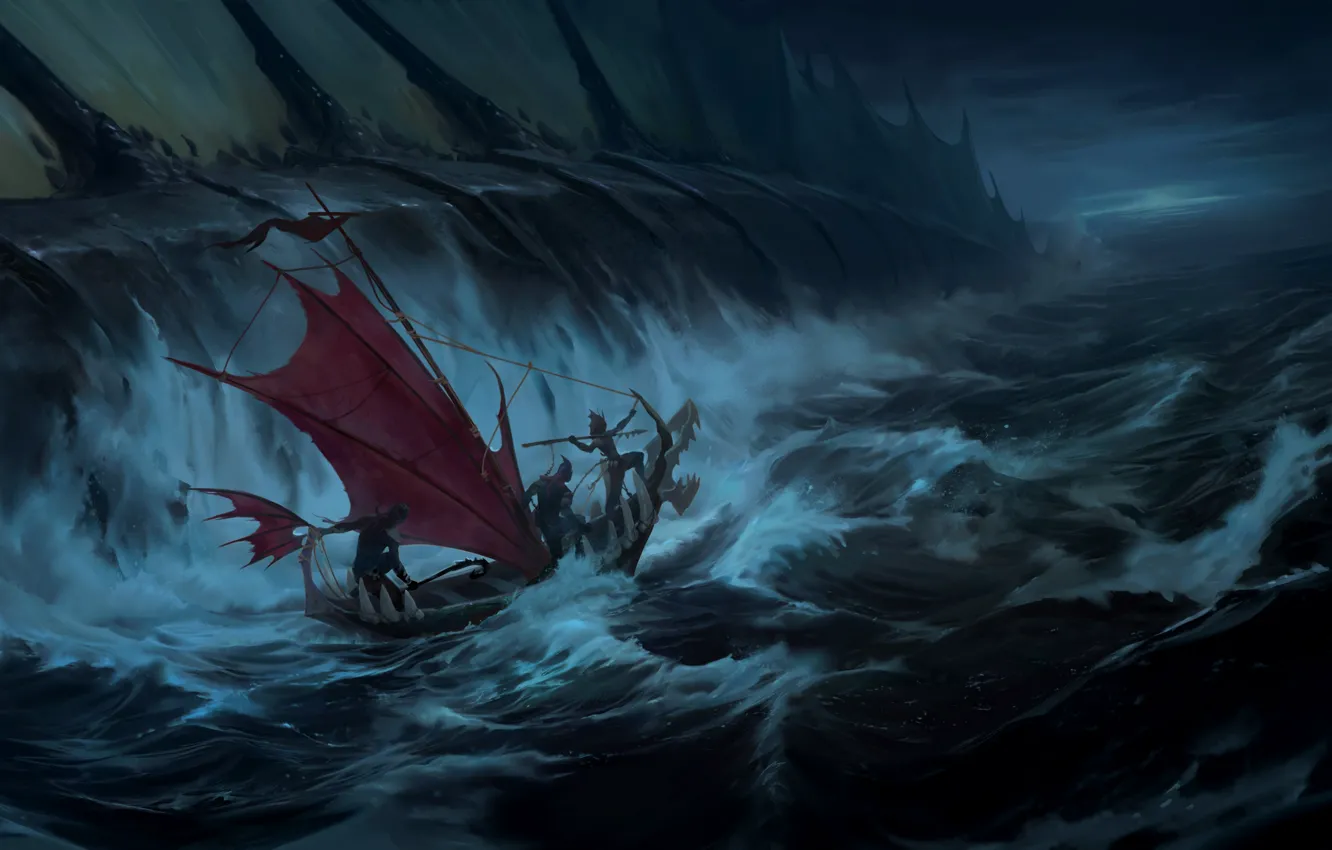 Фото обои вода, люди, лодка, охота, рыбина, Legends of Runeterra