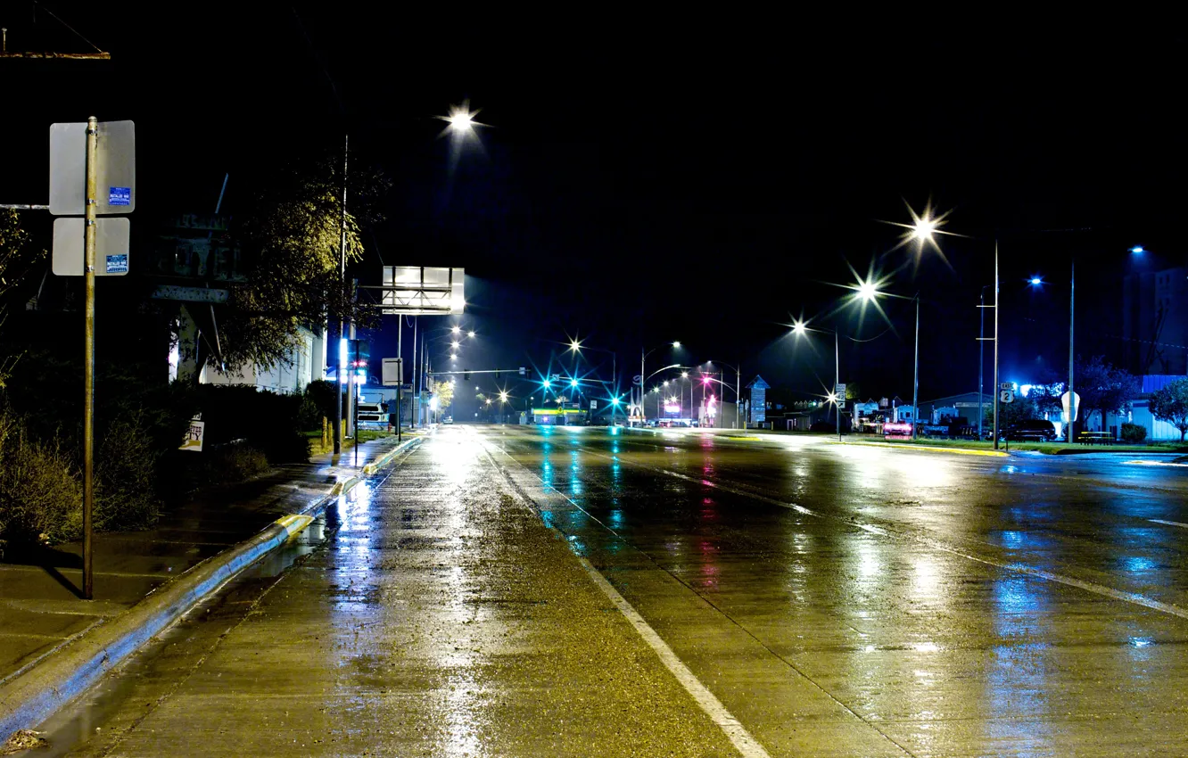 Фото обои ночь, улица, фонари, Scotland, Glasgow