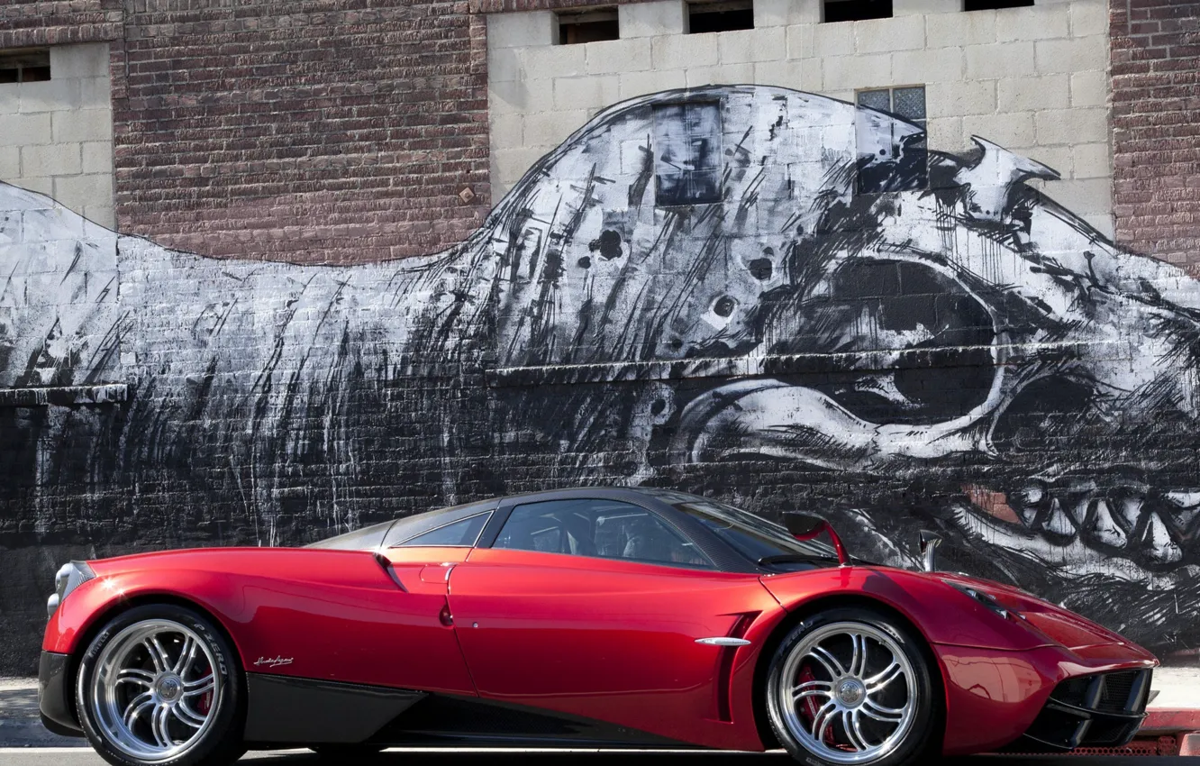 Фото обои Красный, Рисунок, Машина, Динозавр, Red, Pagani, Car, Автомобиль