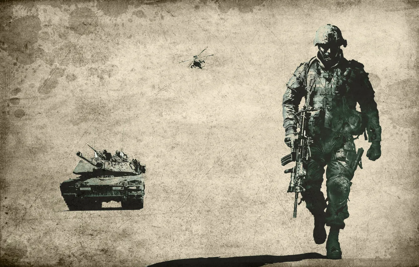 Фото обои оружие, солдат, вертолет, танк, Battlefield