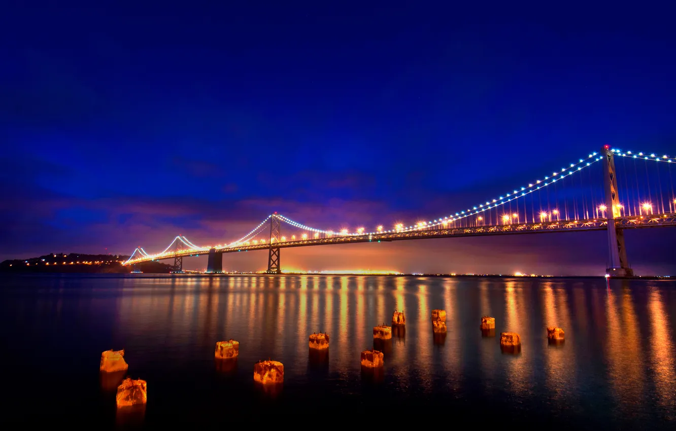 Фото обои мост, огни, Калифорния, Сан-Франциско, California, San Francisco