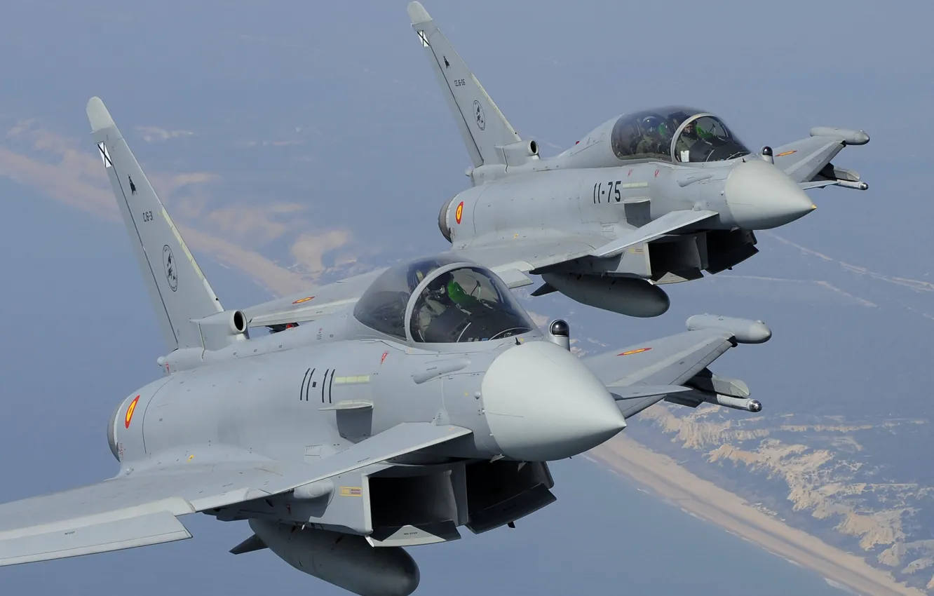 Фото обои Истребитель, Фонарь, Пилот, Eurofighter Typhoon, Кокпит, ВВС Испании, ПГО, ИЛС