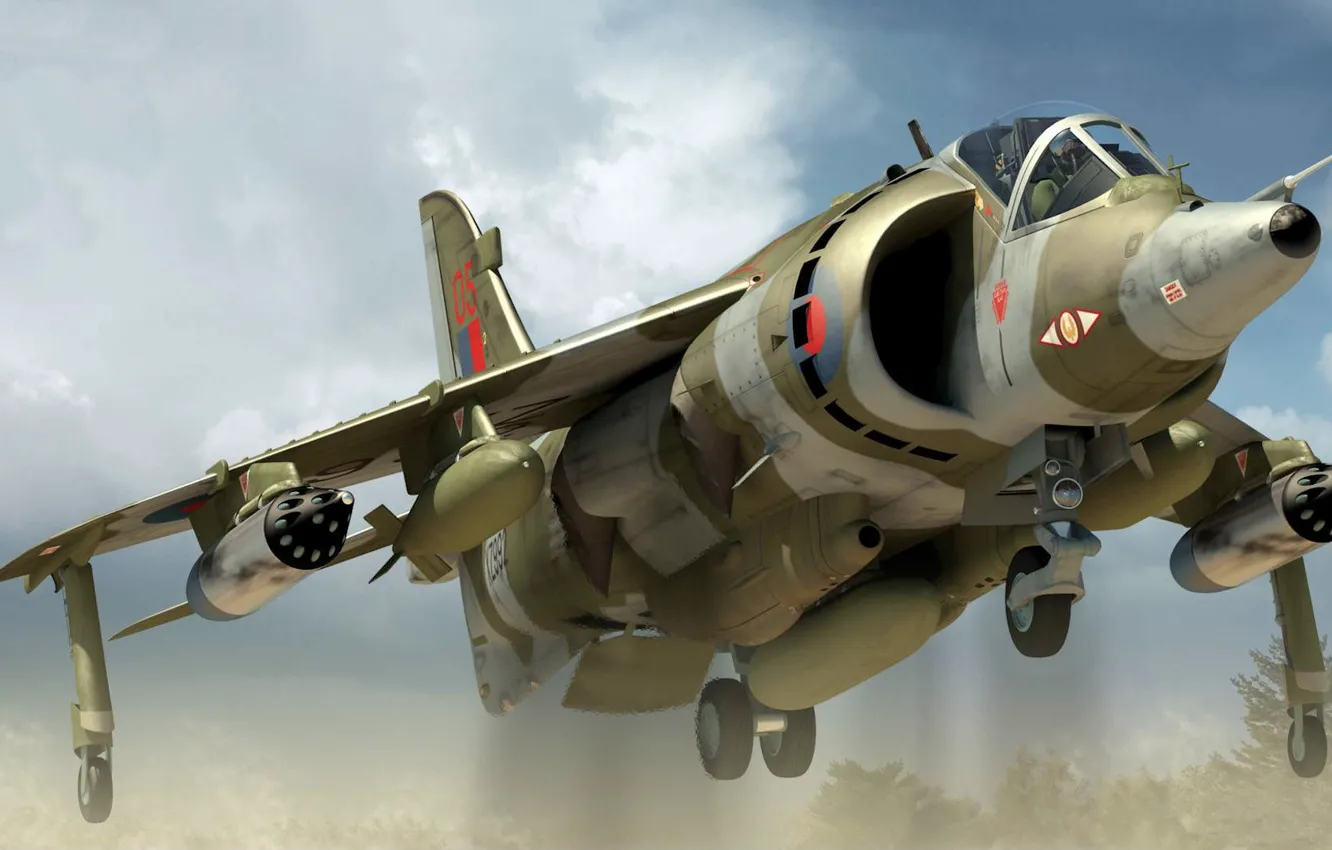 Фото обои самолёт вертикального взлёта и посадки, Harrier GR3, Jump Jet