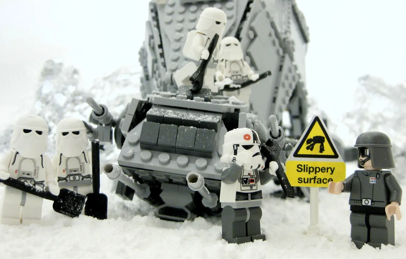 Фото обои Зима, Клоны, Star Wars, Звёздные войны, Lego, Slippery Surface, Скользкая Поверхность