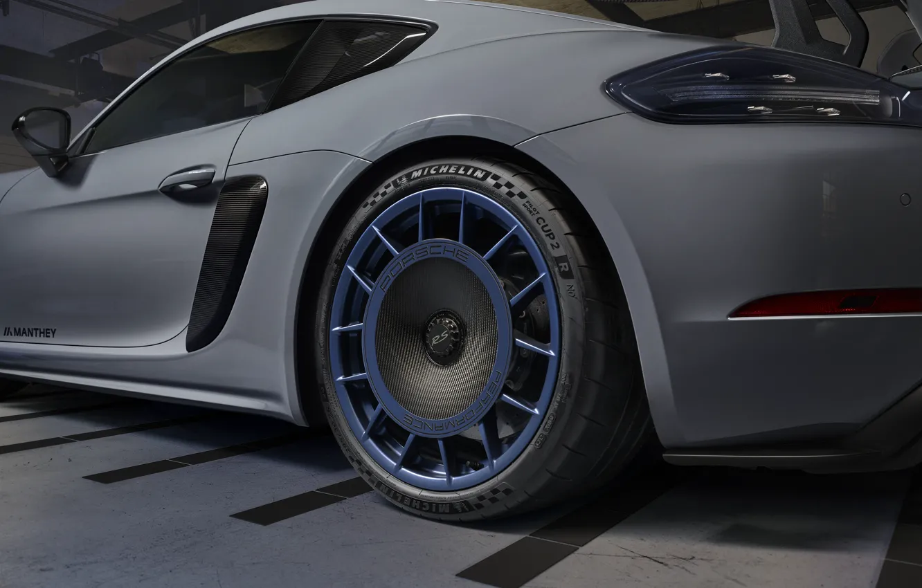 Фото обои Porsche, Cayman, close-up, wheel, 718, Porsche 718 Cayman GT4 RS Manthey Kit
