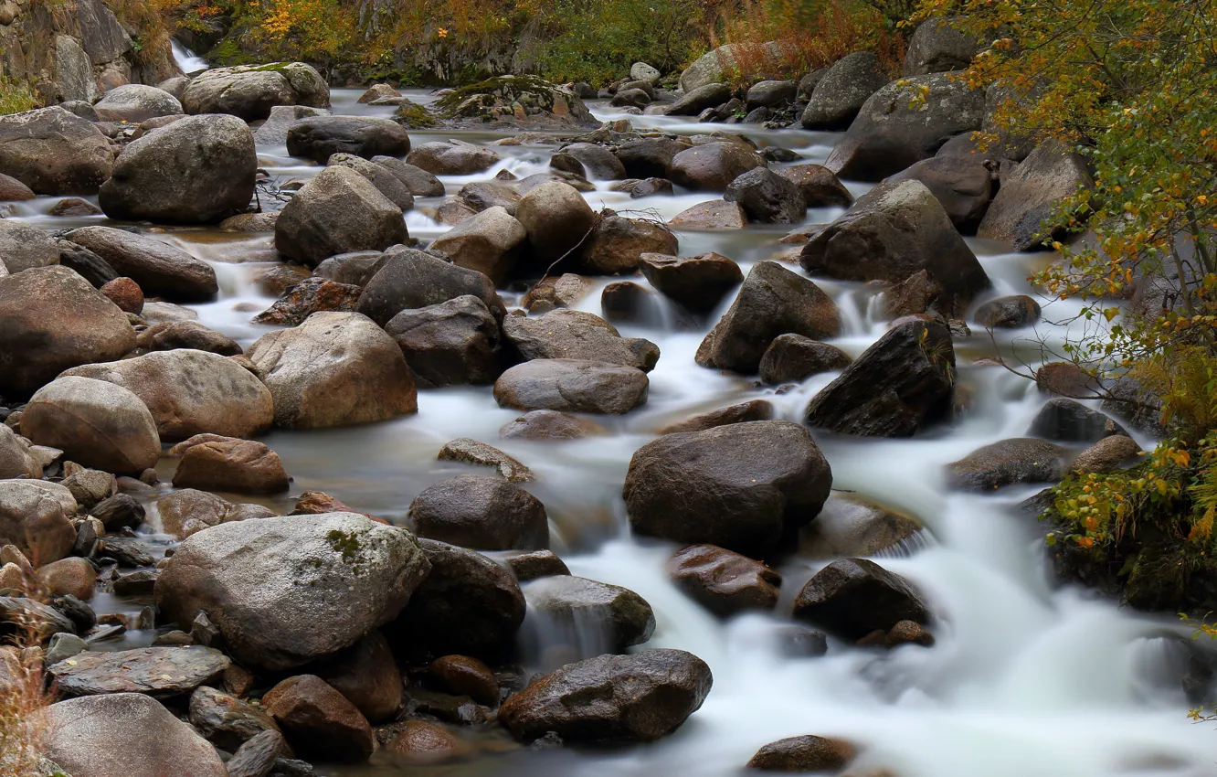 Фото обои камни, поток, речка