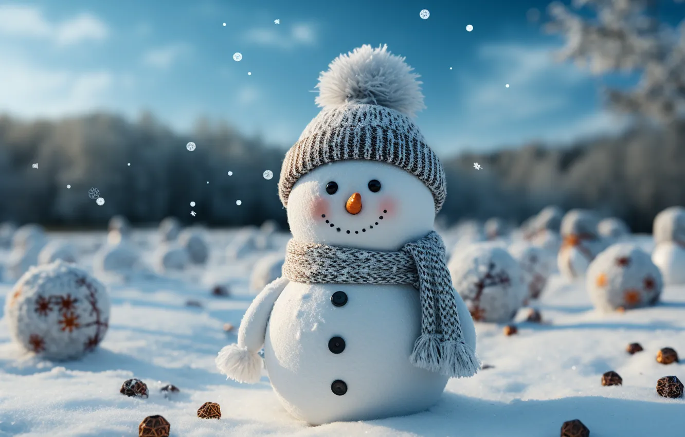 Фото обои зима, снег, Новый Год, Рождество, снеговик, happy, Christmas, night