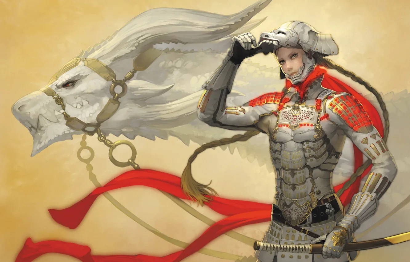 Фото обои дракон, меч, арт, броня, парень, takayama toshiaki