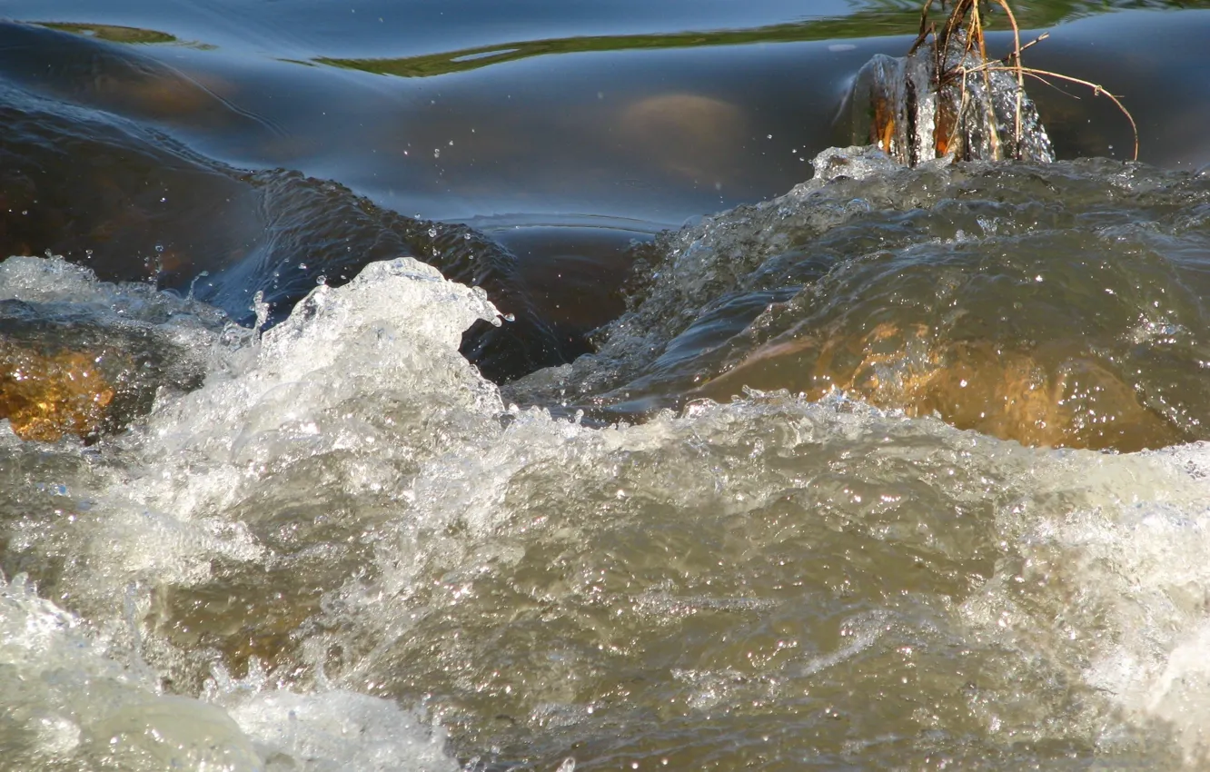 Фото обои вода, брызги, река, препядствие, течение, бурлит