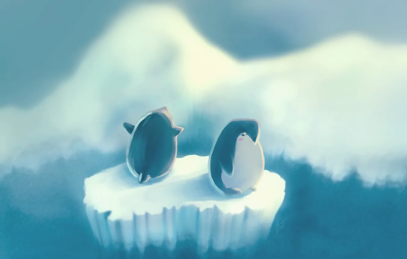 Фото обои рисунок, пингвины, пингвин, льдина, островок, vincent, author