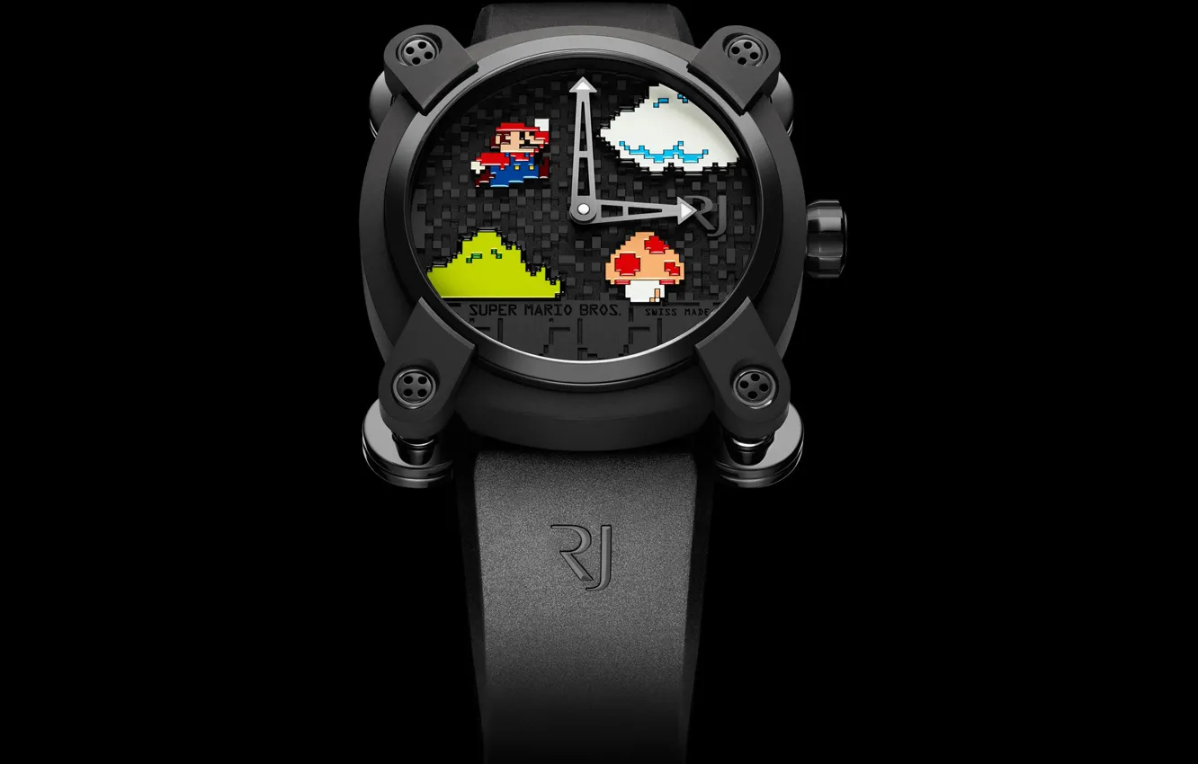 Фото обои прыжок, гриб, часы, Швейцария, Марио, Mario, super, watch