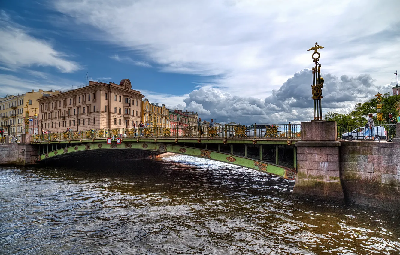 Фото обои небо, мост, вид, Санкт-Петербург, канал