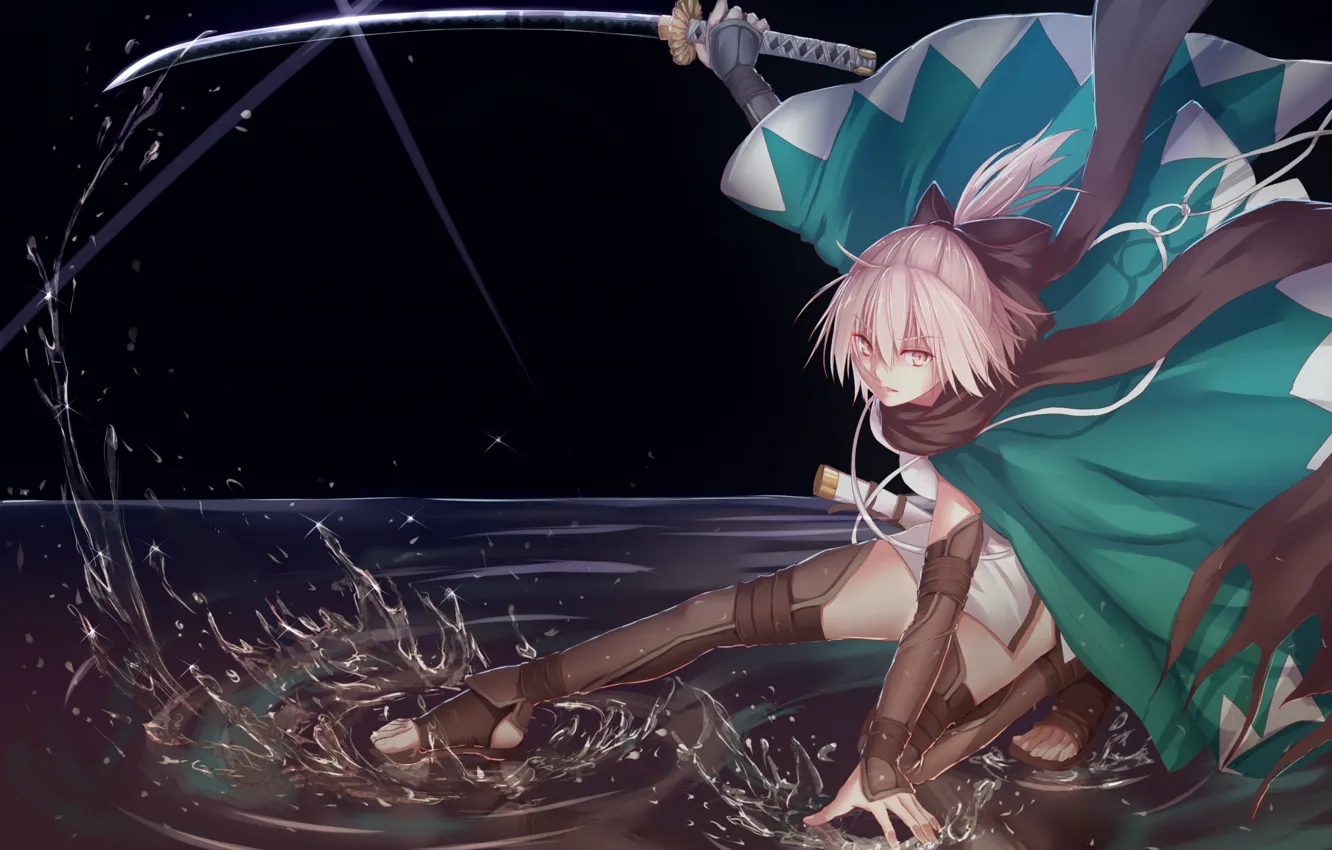 Фото обои вода, меч, арт, девшка, Fate / Grand Order, сейбр