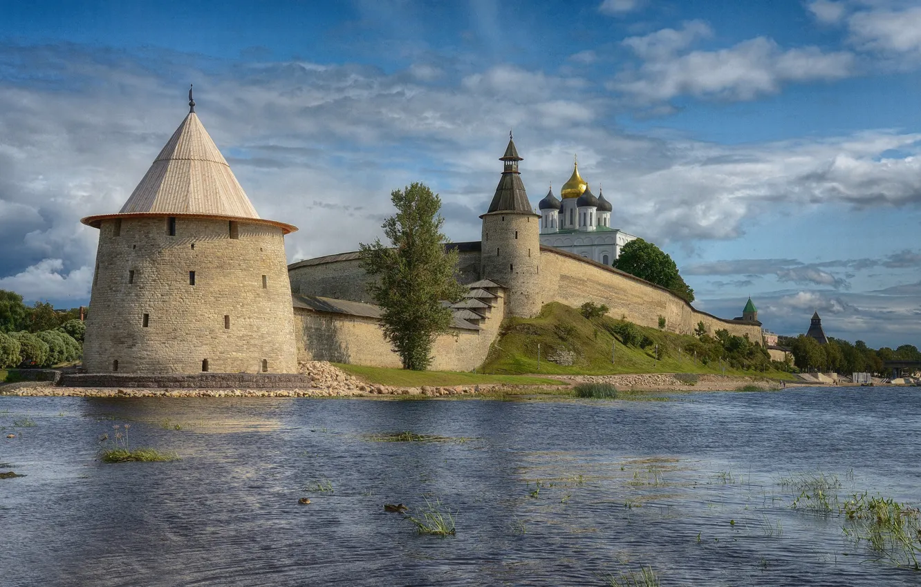Фото обои пейзаж, природа, город, река, крепость, Псков, Кром