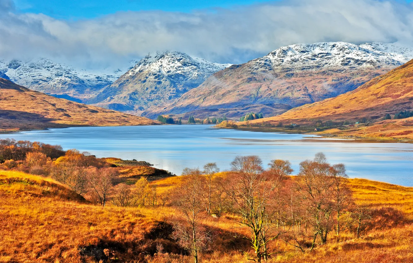 Фото обои осень, горы, озеро, Шотландия