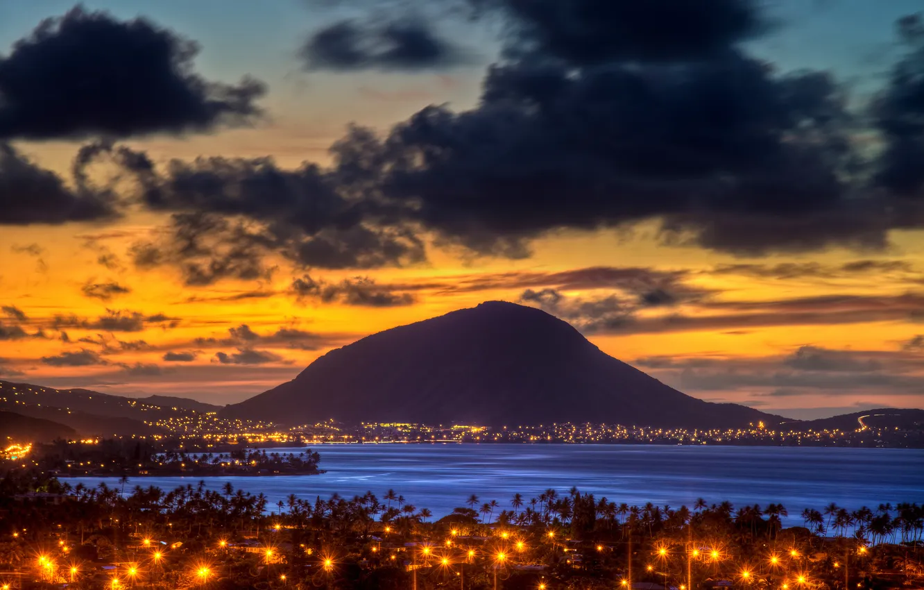 Фото обои pacific ocean, sunrise, hawaii, koko mountain