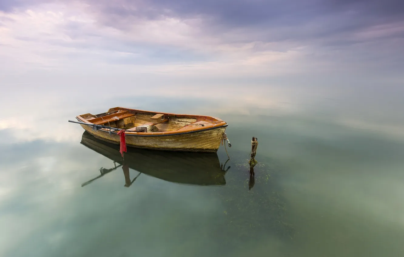 Фото обои природа, озеро, лодка