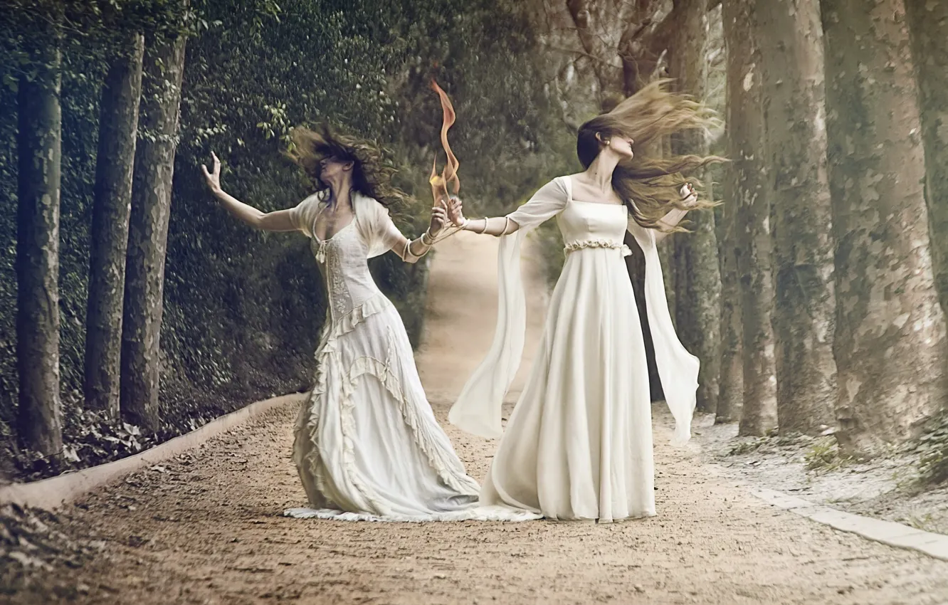 Фото обои дорога, девушка, огни