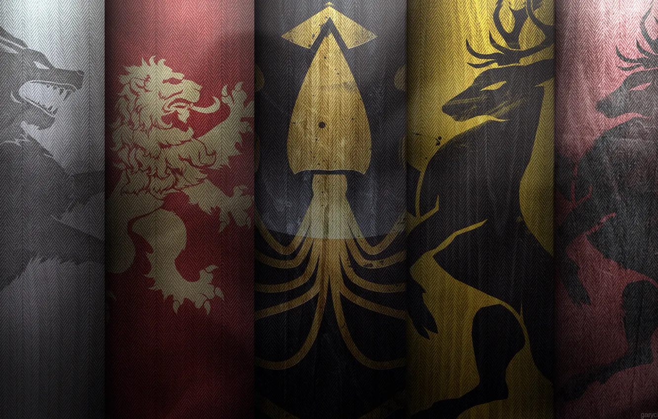 Фото обои волк, лев, олень, осьминог, герб, Game of thrones, Песнь льда и огня, Война Пяти Королей