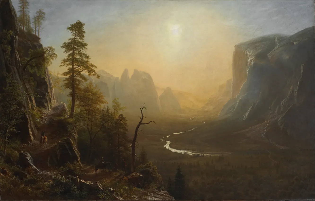 Фото обои картина, живопись, Yosemite Valley, painting, Albert Bierstadt, Glacier Point Trail