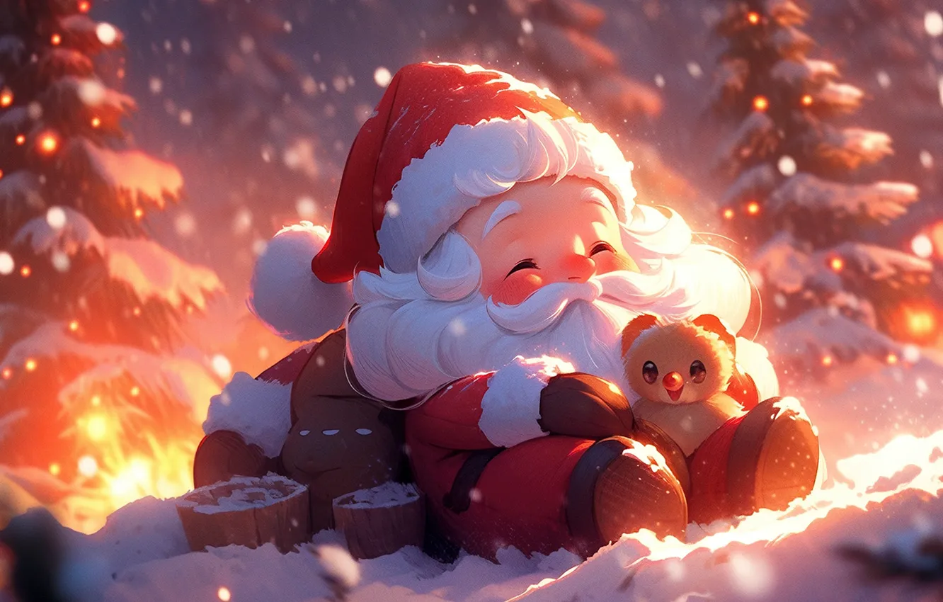 Фото обои Christmas, cute, Santa Claus, adorable, celebrations, AI Art, Cute art, Aesthetic Christmas