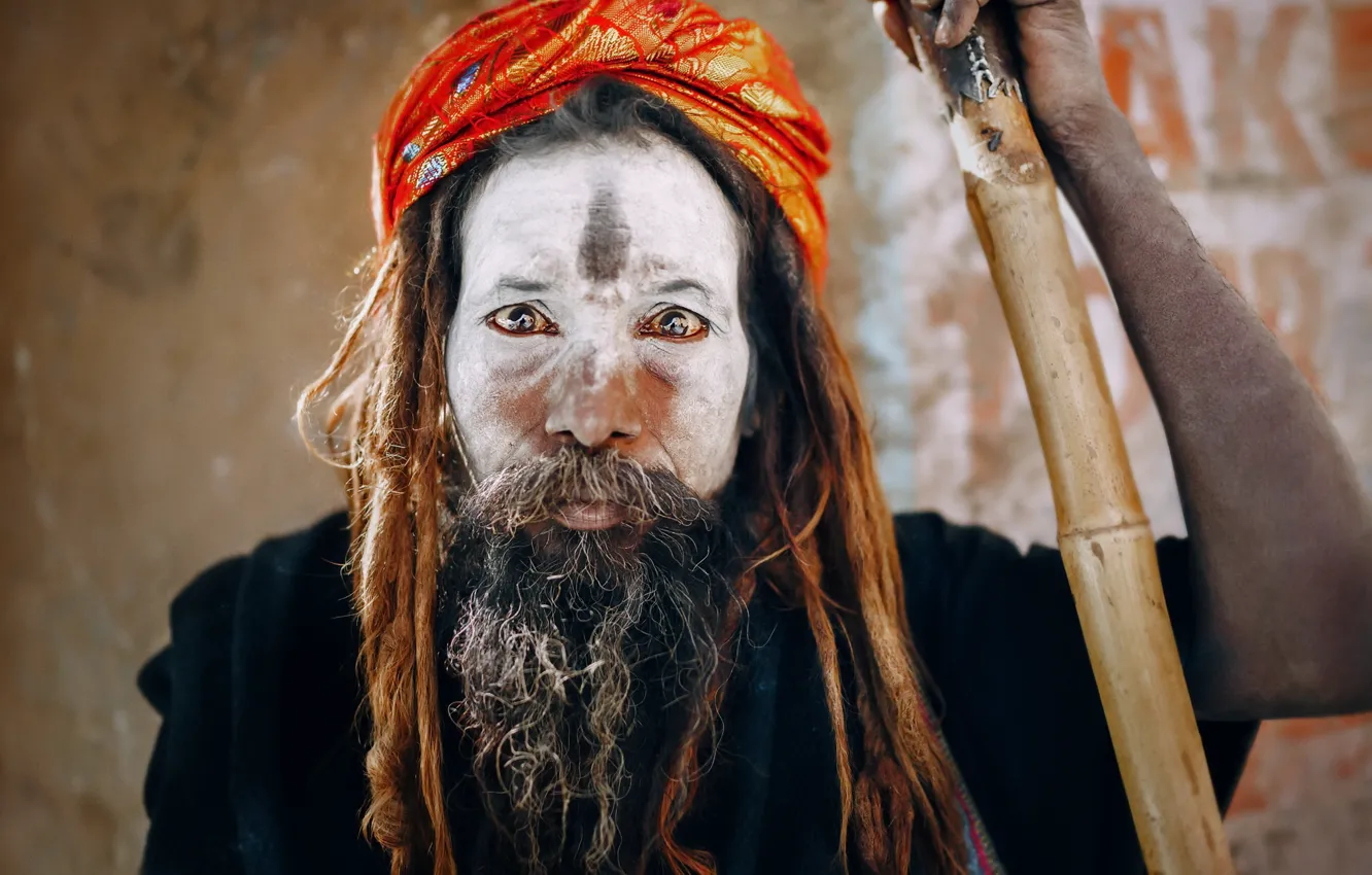 Фото обои взгляд, человек, портрет, Aghori sadhu