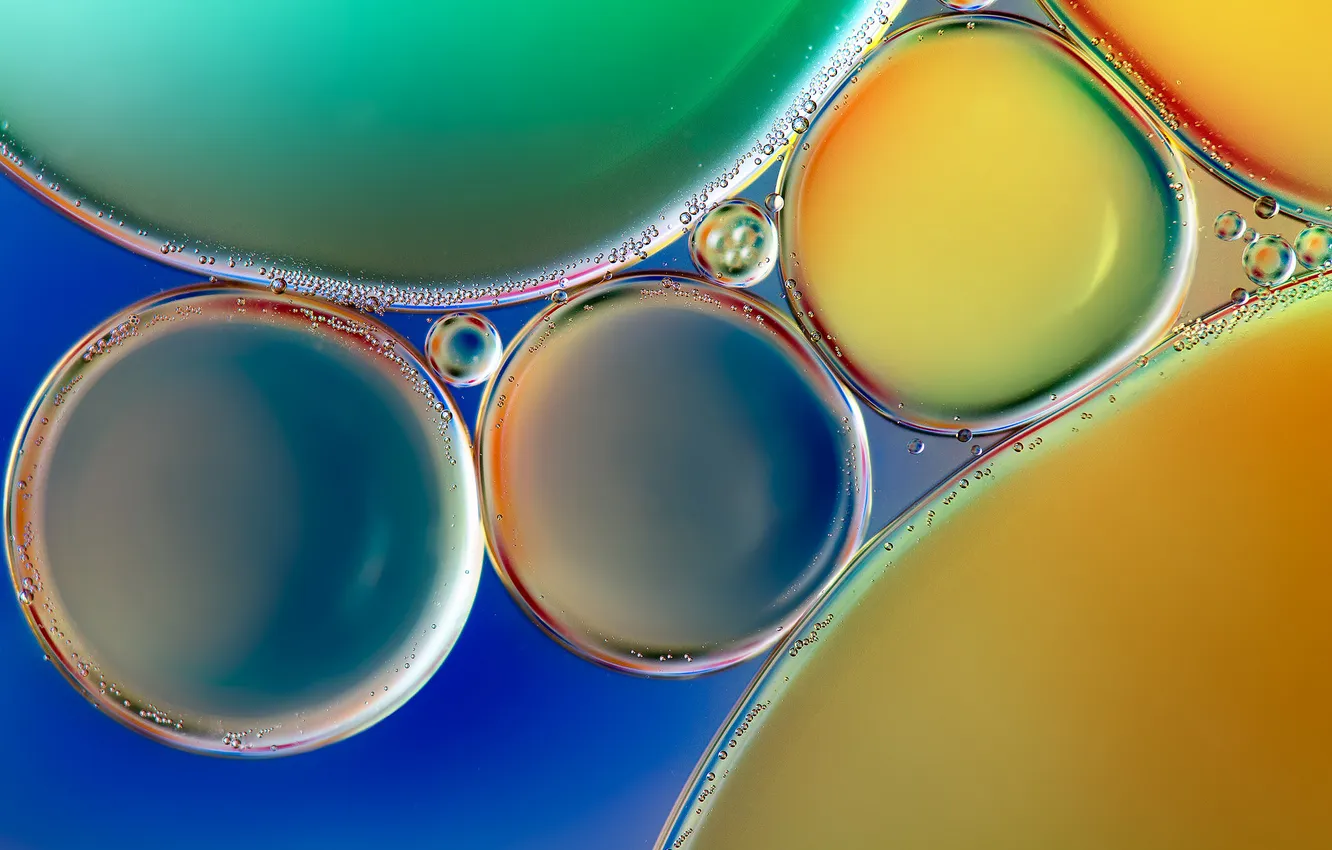 Фото обои вода, пузырьки, цвет, масло, жидкость, воздух, объем
