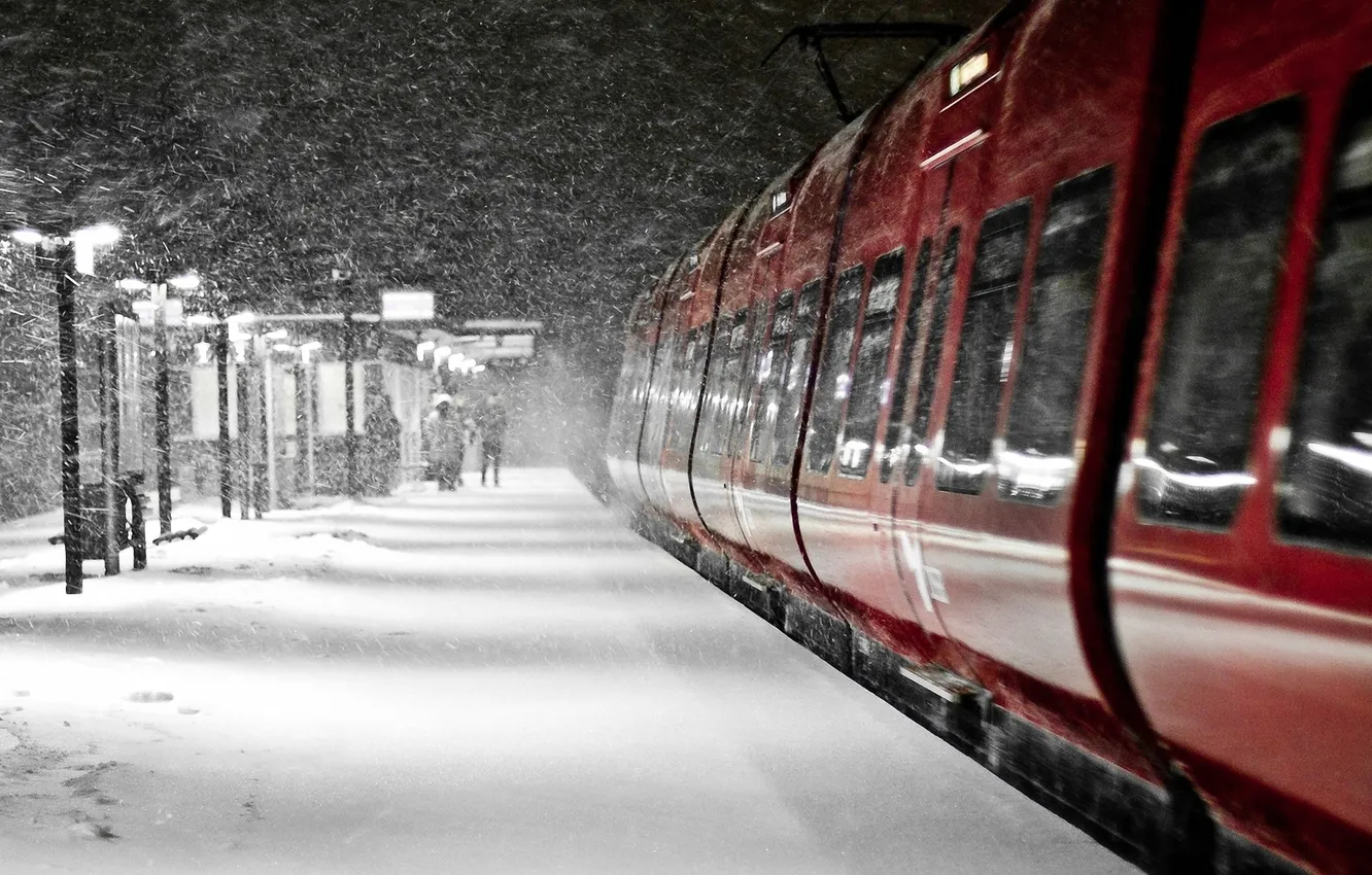 Фото обои зима, снег, железнодорожная станция