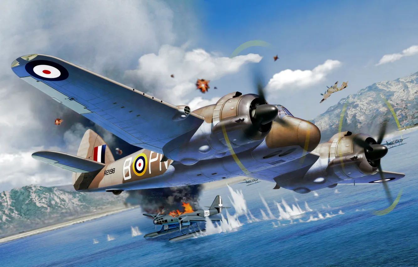 Фото обои war, art, airplane, painting, aviation, ww2, Bristol Beaufighter Mk.IF