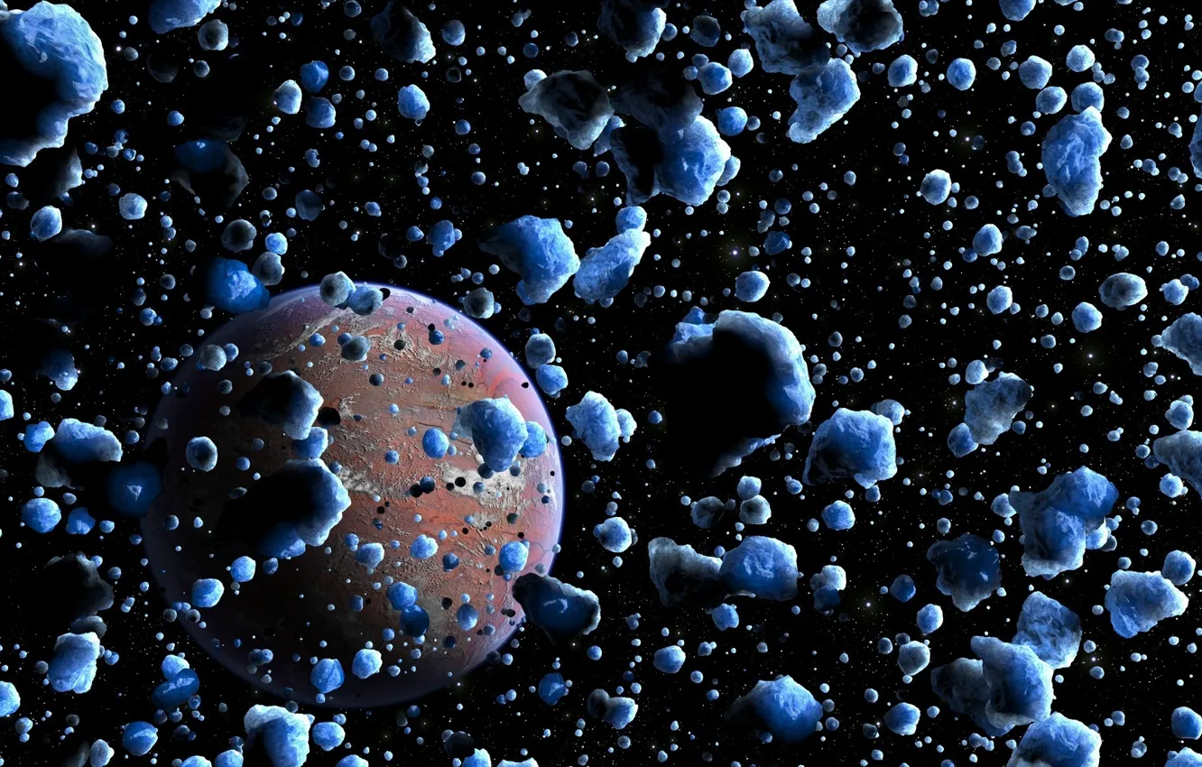 Фото обои лед, вселенная, планета, метеорит