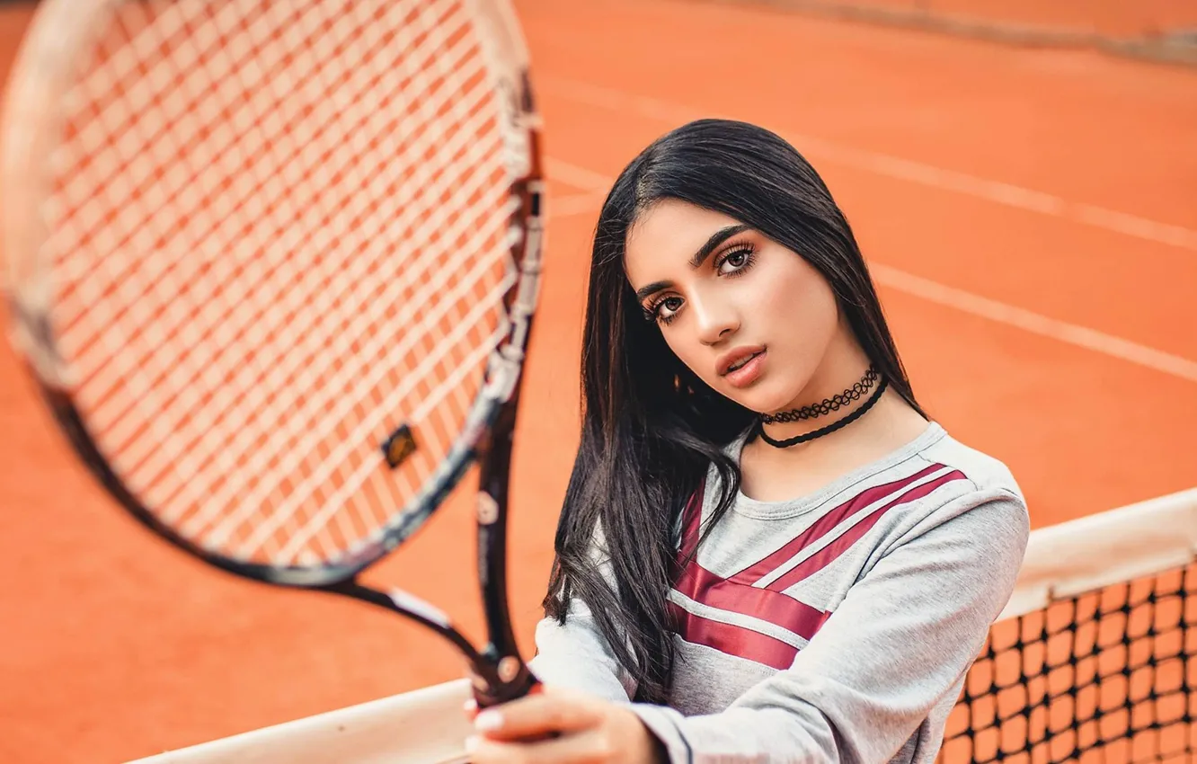 Фото обои взгляд, девушка, макияж, ракетка, теннис