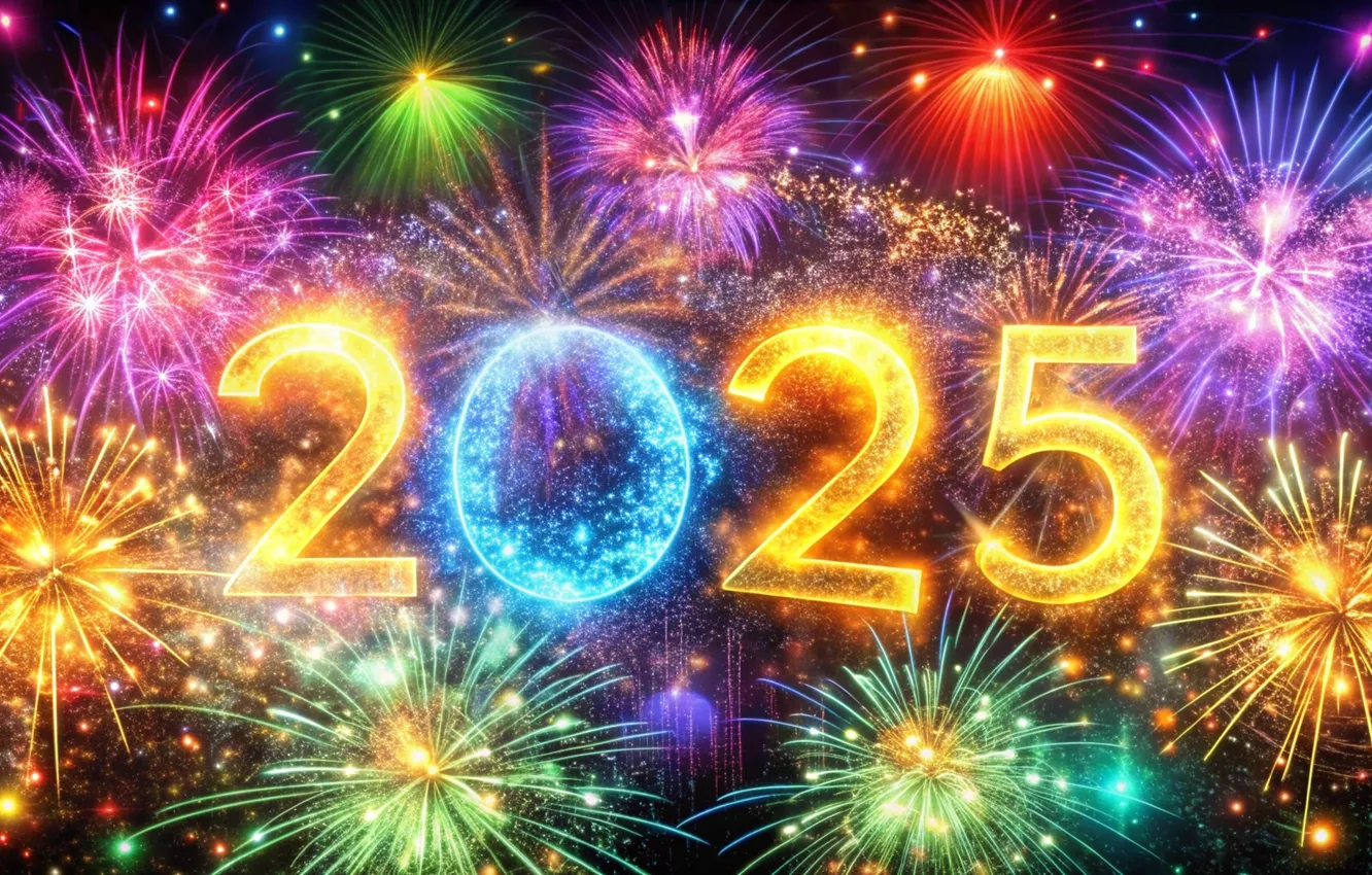 Фото обои салют, colorful, Новый Год, цифры, new year, fireworks, numbers, 2025