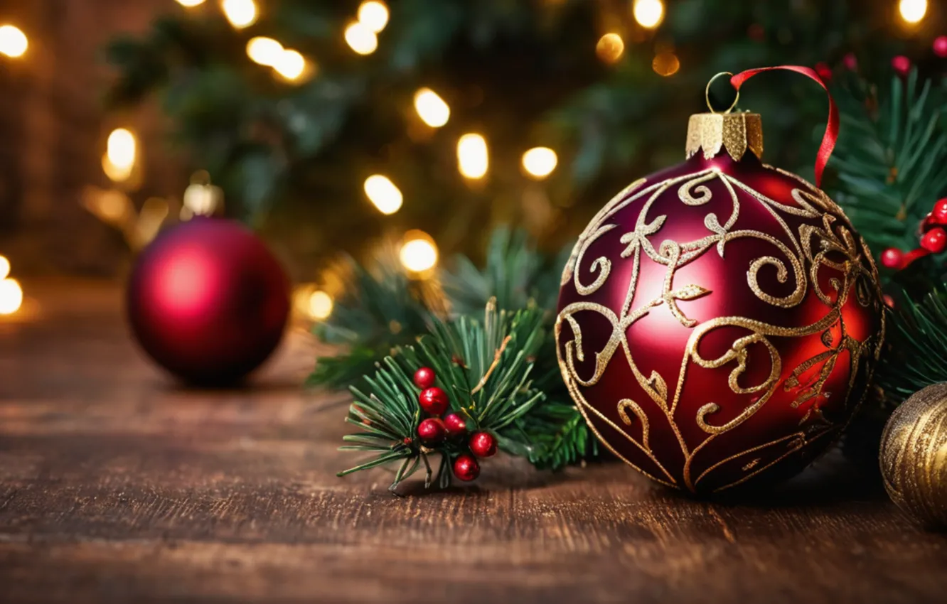 Фото обои украшения, шары, Новый Год, Рождество, golden, new year, Christmas, balls