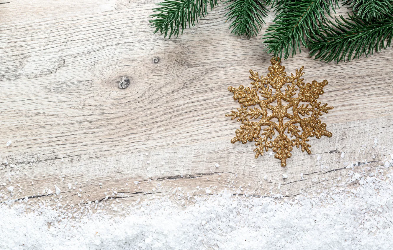 Фото обои Рождество, Новый год, украшение, снежинка, еловые ветки