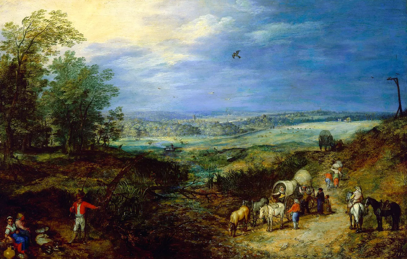 Фото обои картина, Ян Брейгель старший, Пейзаж с Крестьянами