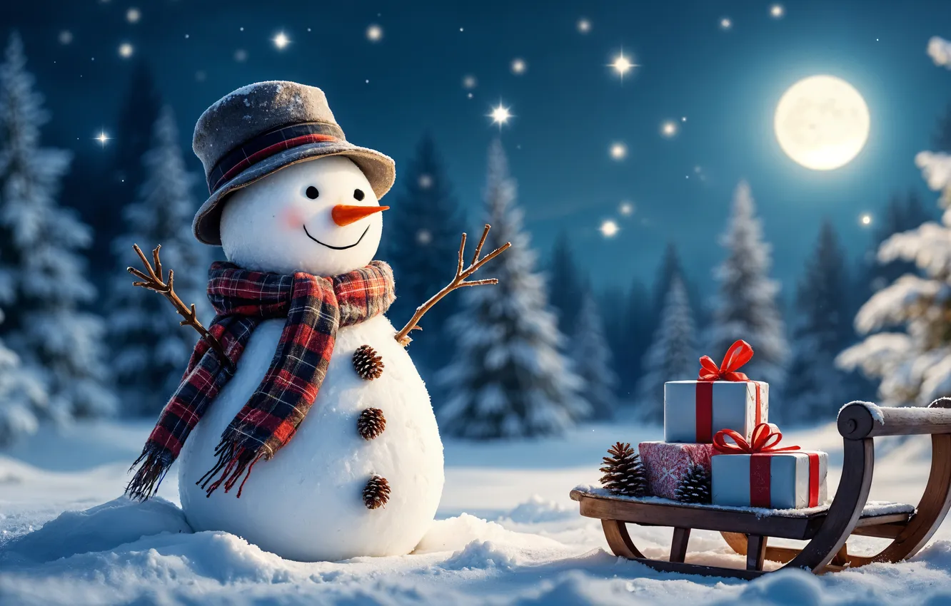 Фото обои зима, снег, украшения, новый год, Рождество, снеговик, Christmas, winter