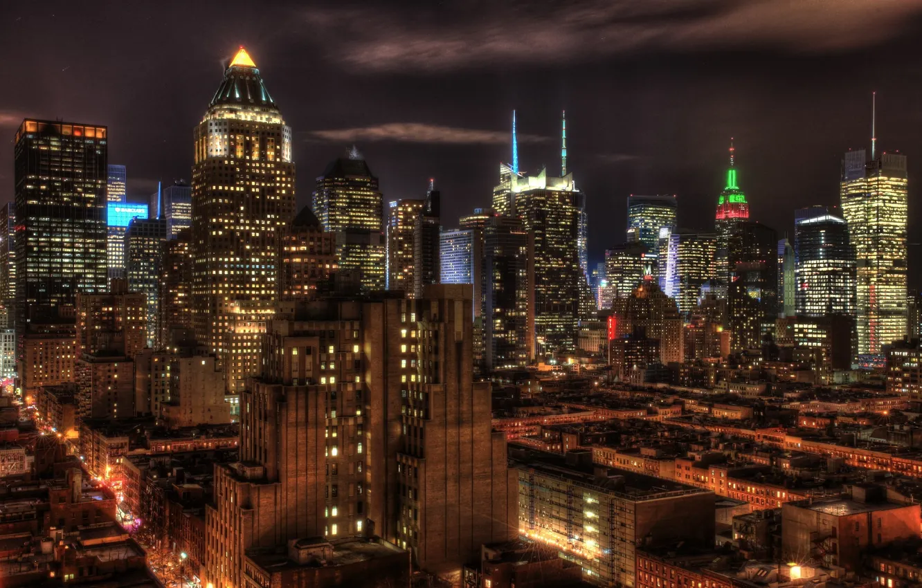 Фото обои ночь, огни, нью-йорк, night, Manhattan, new york, usa, nyc