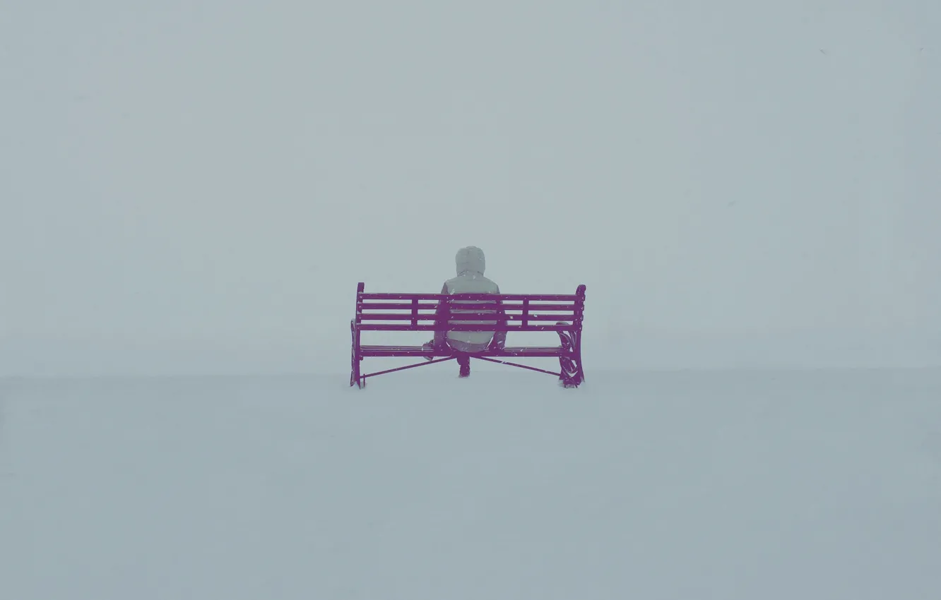Фото обои туман, настроение, человек, скамья