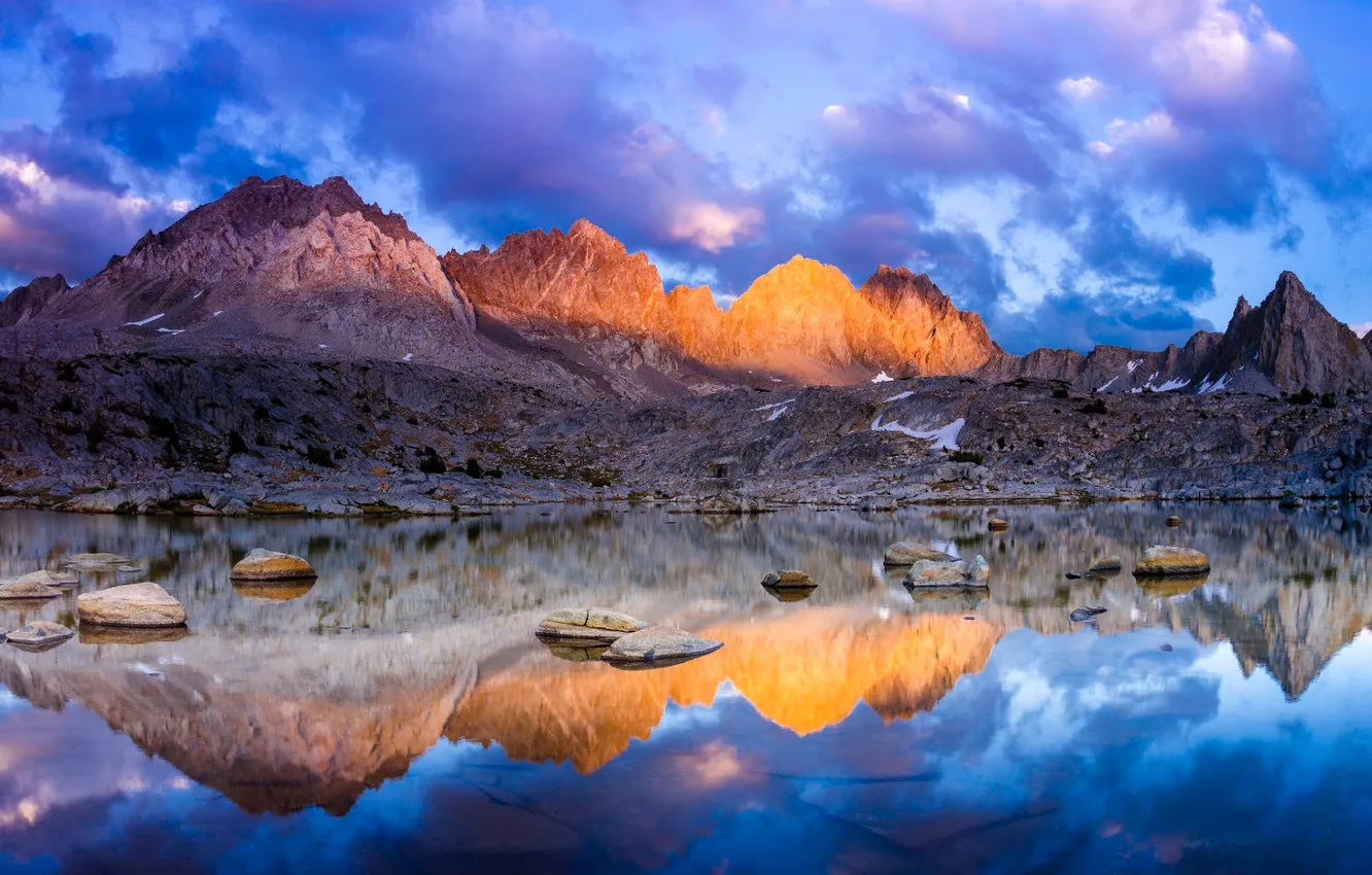 Фото обои небо, закат, горы, озеро, отражение