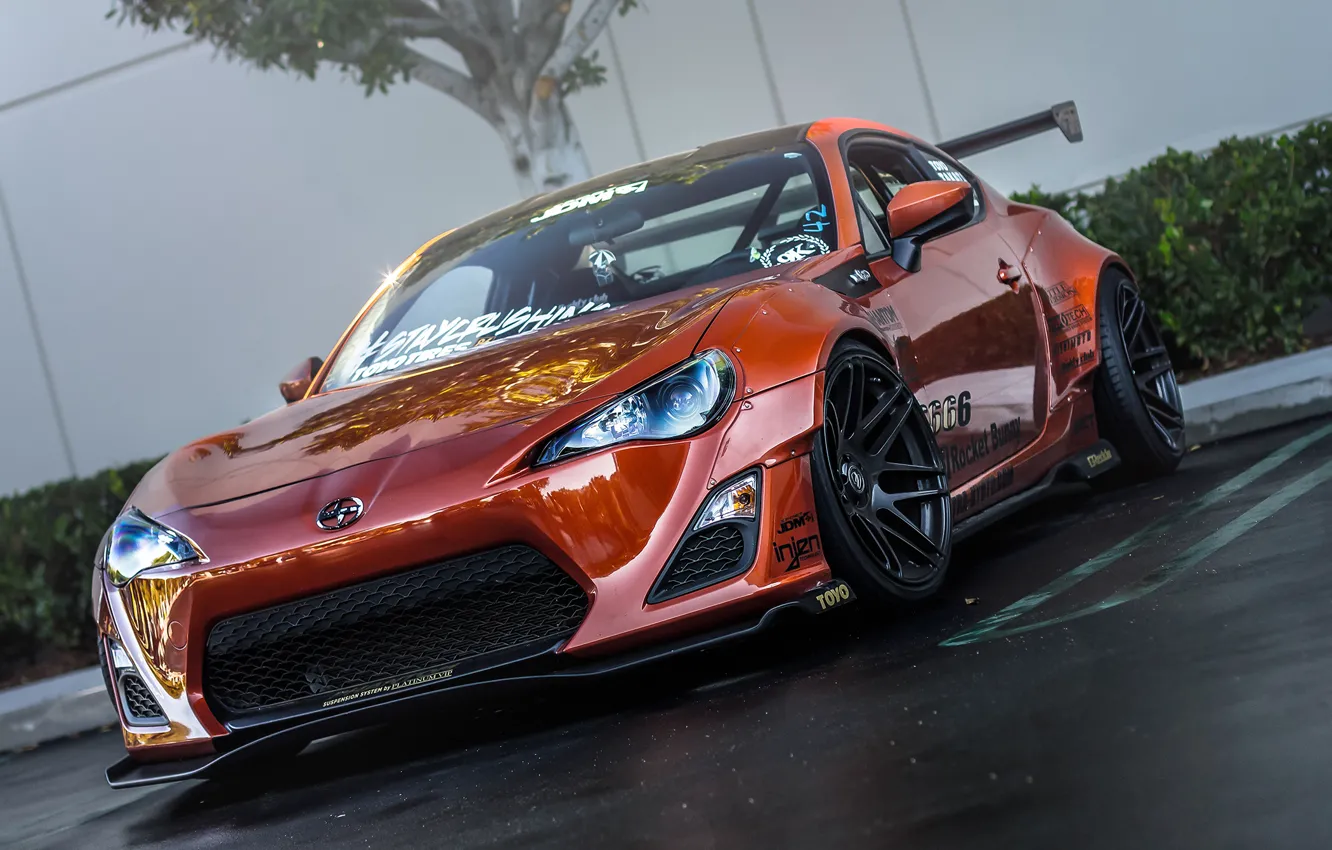 Фото обои оранжевый, тюнинг, tuning, front, orange, Scion, сцион, fr-s