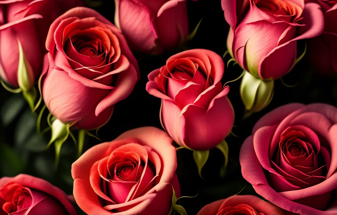 Фото обои цветы, розы, бутоны, pink, flowers, beautiful, roses, buds
