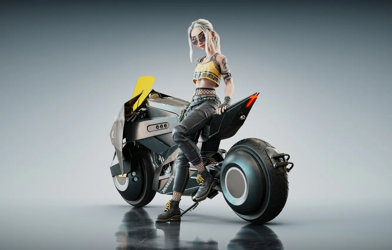 Фото обои girl, scooter, ai art