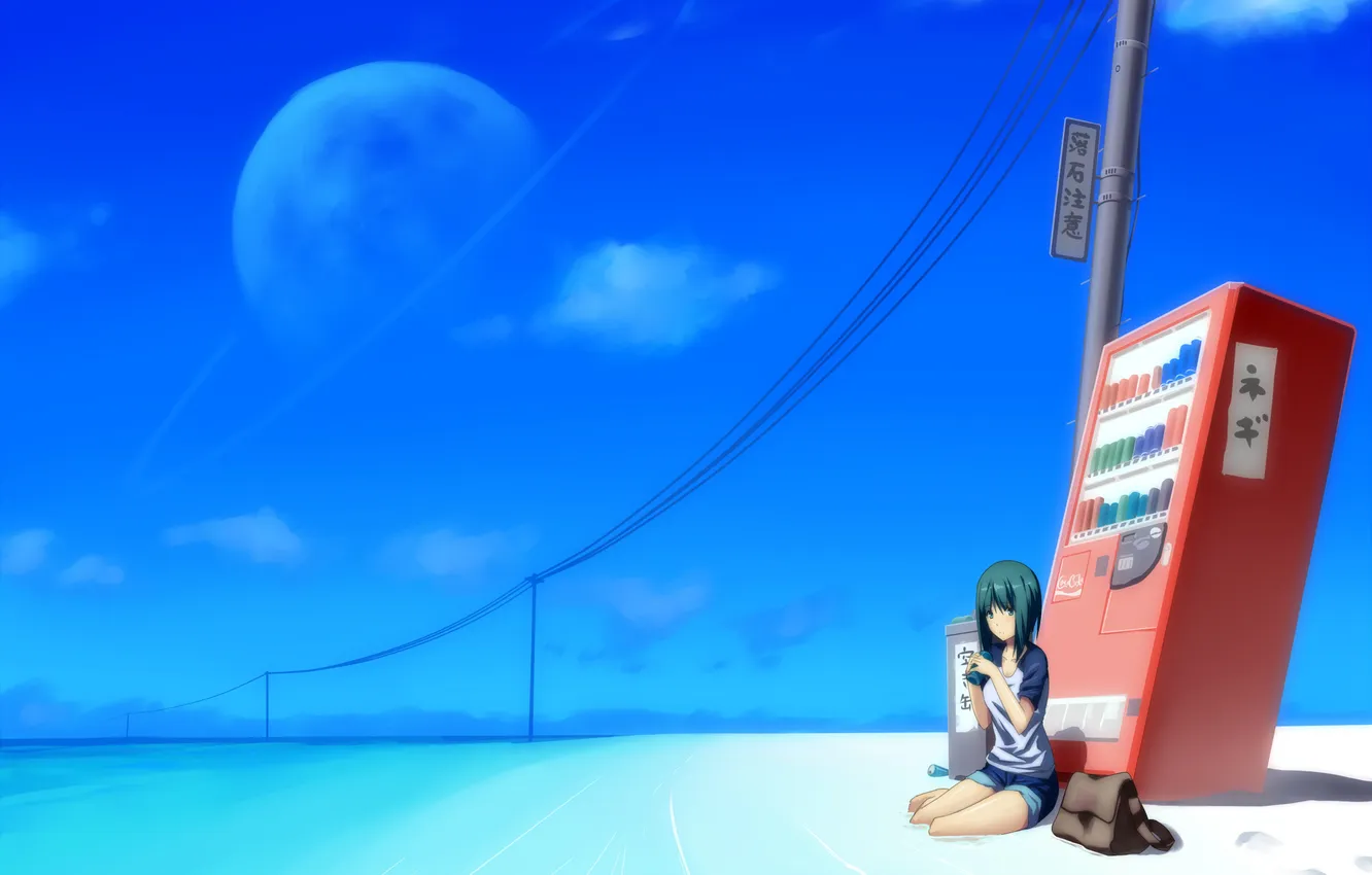 Фото обои пляж, небо, солнце, Сатурн, автомат, девочка, напитки, Sunshine beach
