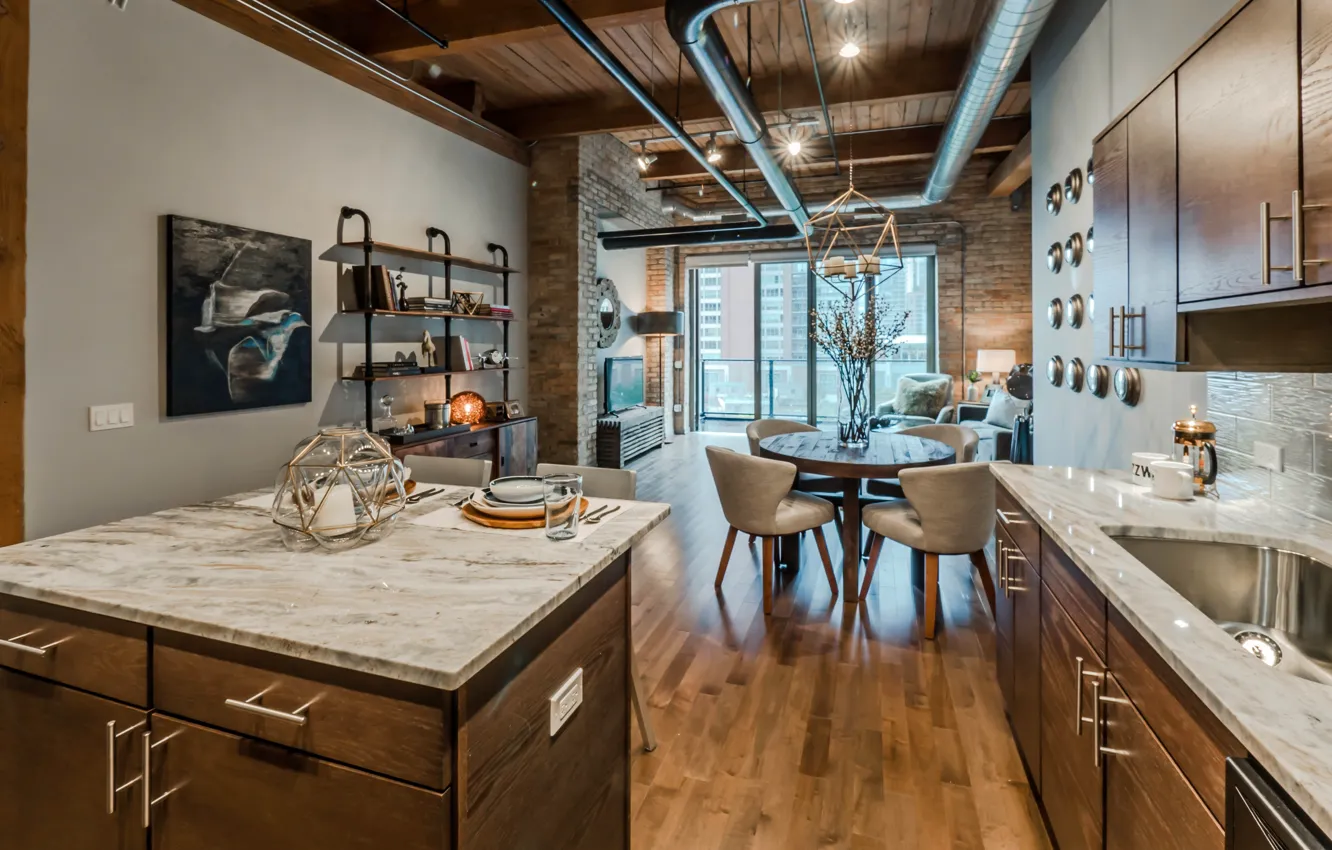 Фото обои style, timber, interior, apartment, loft, exposed brick, streeterville