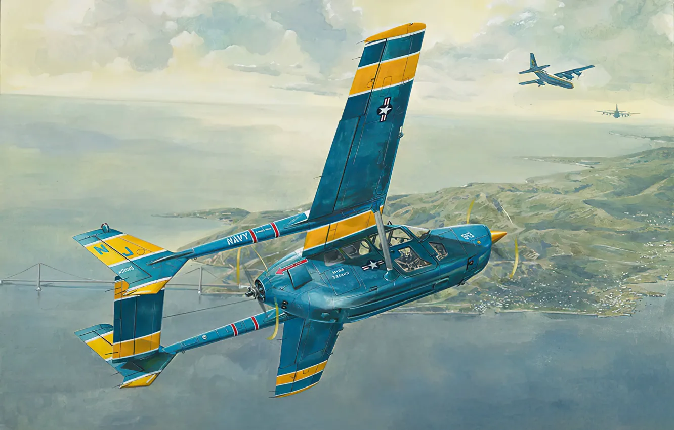 Фото обои art, airplane, Cessna, O2-A, Skymaster