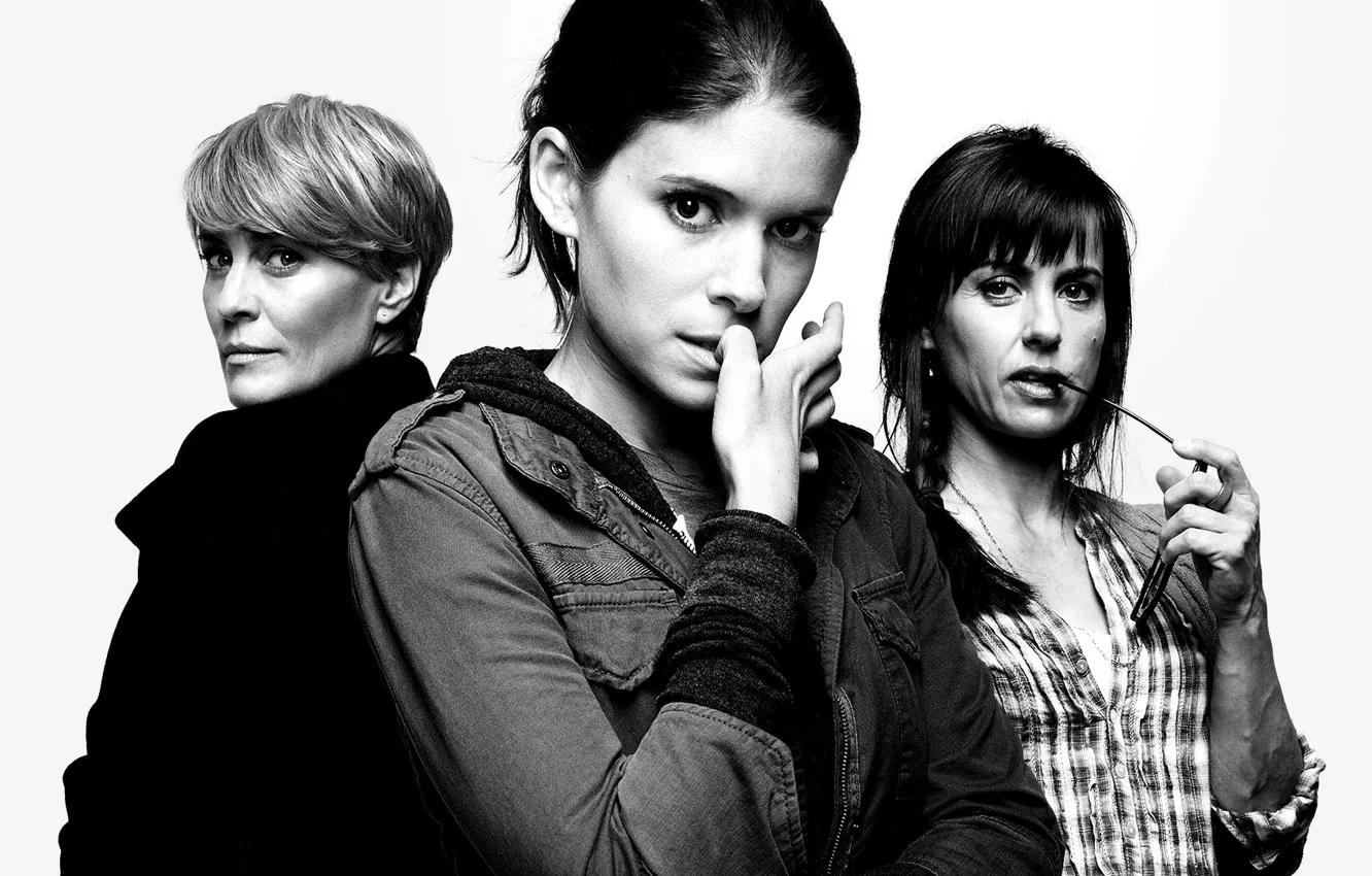 Фото обои black and white, Kate Mara, actresses, TV series, House of Cards, Robin Wright, Constance Zimmer, …