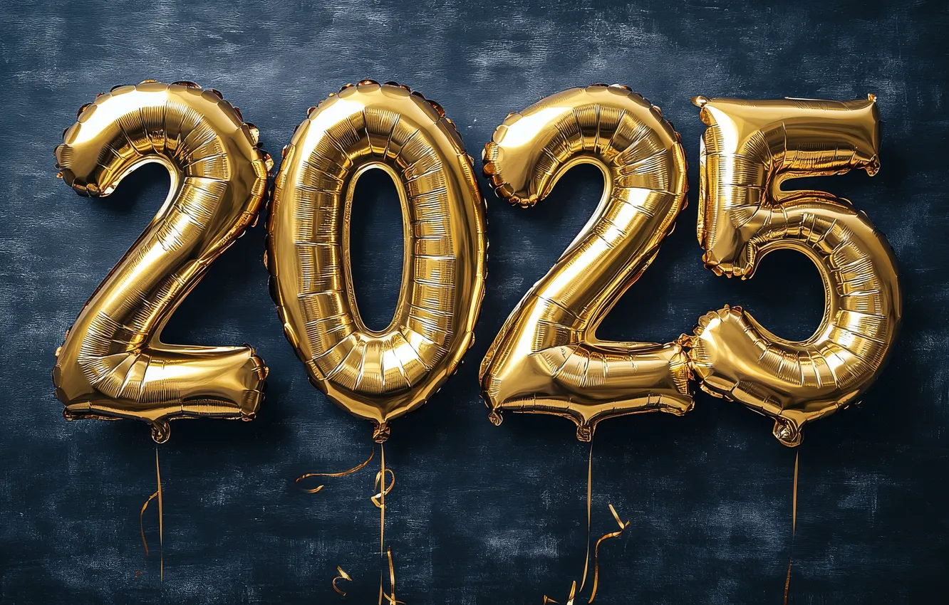 Фото обои темный фон, цифры, Новый год, дата, надувные, 2025, ИИ-арт, нейросеть